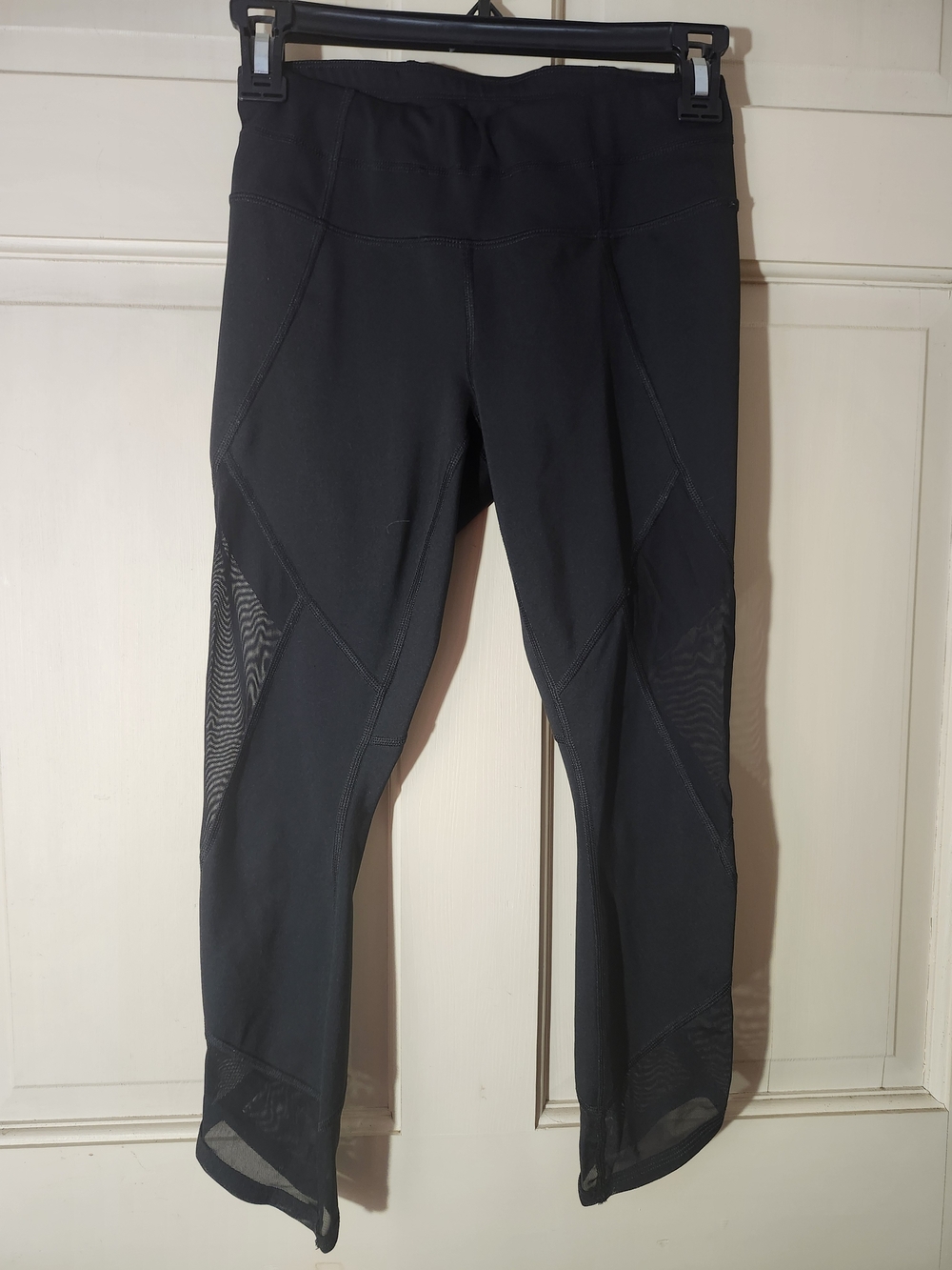 Athleta Black Mesh-Panel Cropped Leggings